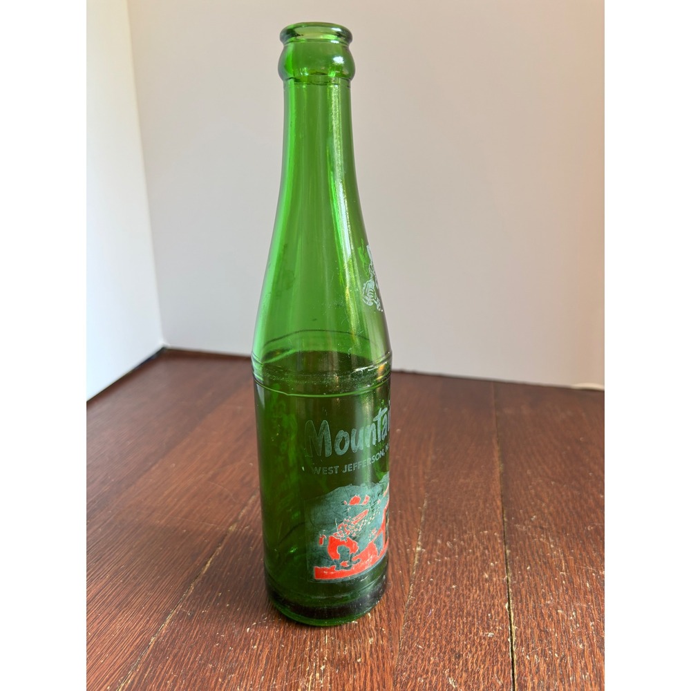 Vintage Mountain Dew Bottle West Jefferson NC Hillbilly Style Green Glass ACL